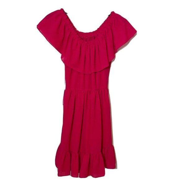 Cynthia Steffe Womens Off Shoulder Tiered A-Line Dress Pink Size 4 Ruffle Formal - Picture 1 of 9